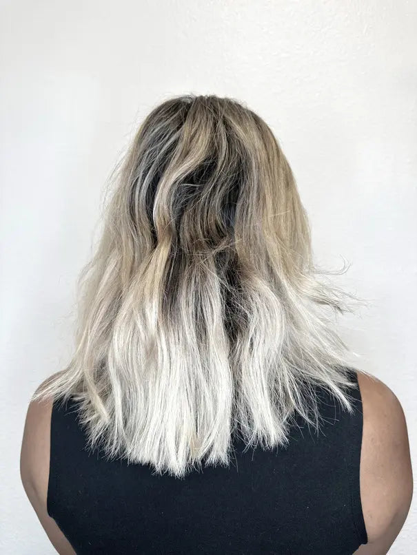 Manufacturer-provided before example showing textured blonde hair