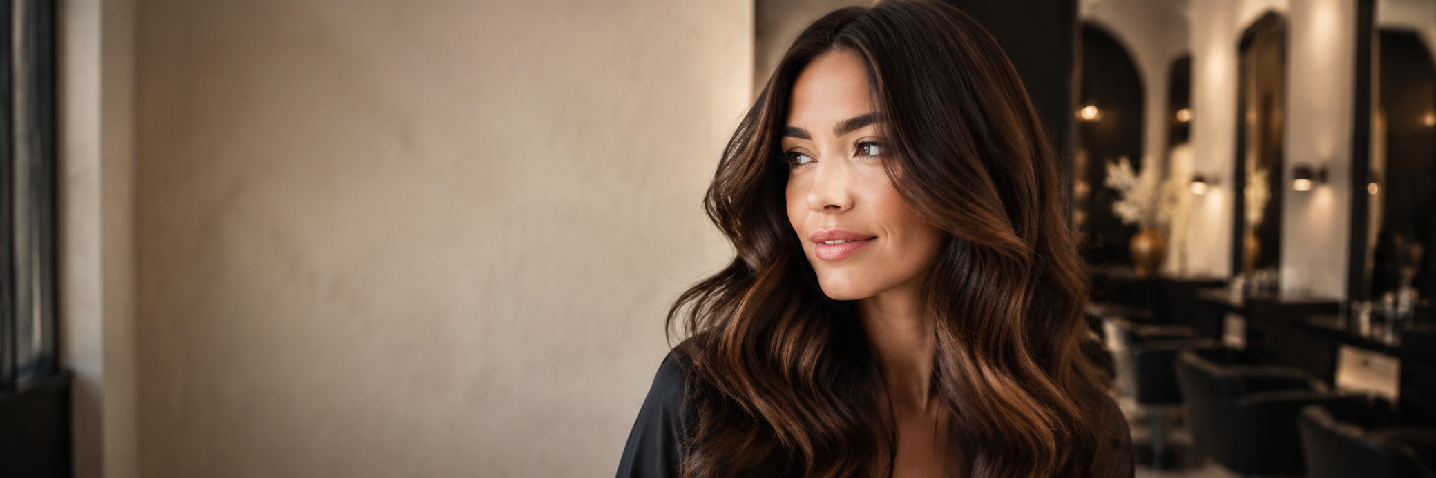 Polished brunette hair in an elegant salon setting